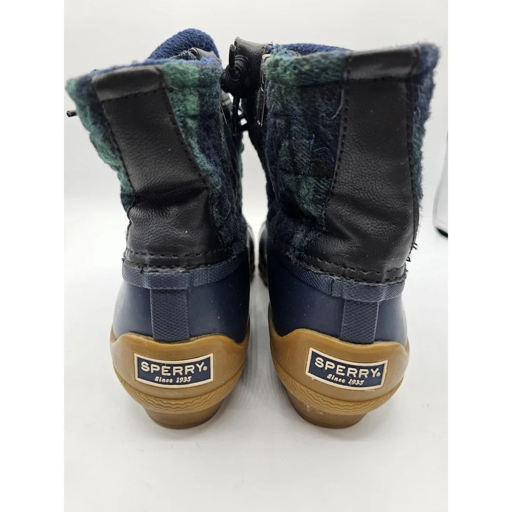Sperry Womens Saltwater Duck Boots 9M Blue Green Plaid Wool‎ Quilted Preppy